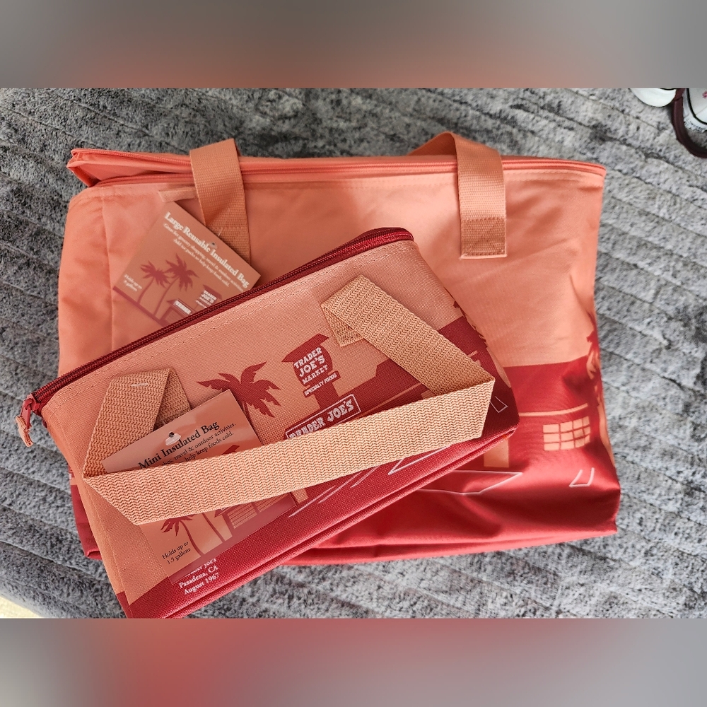 Red and Peach Insulated  Tote Bag Set